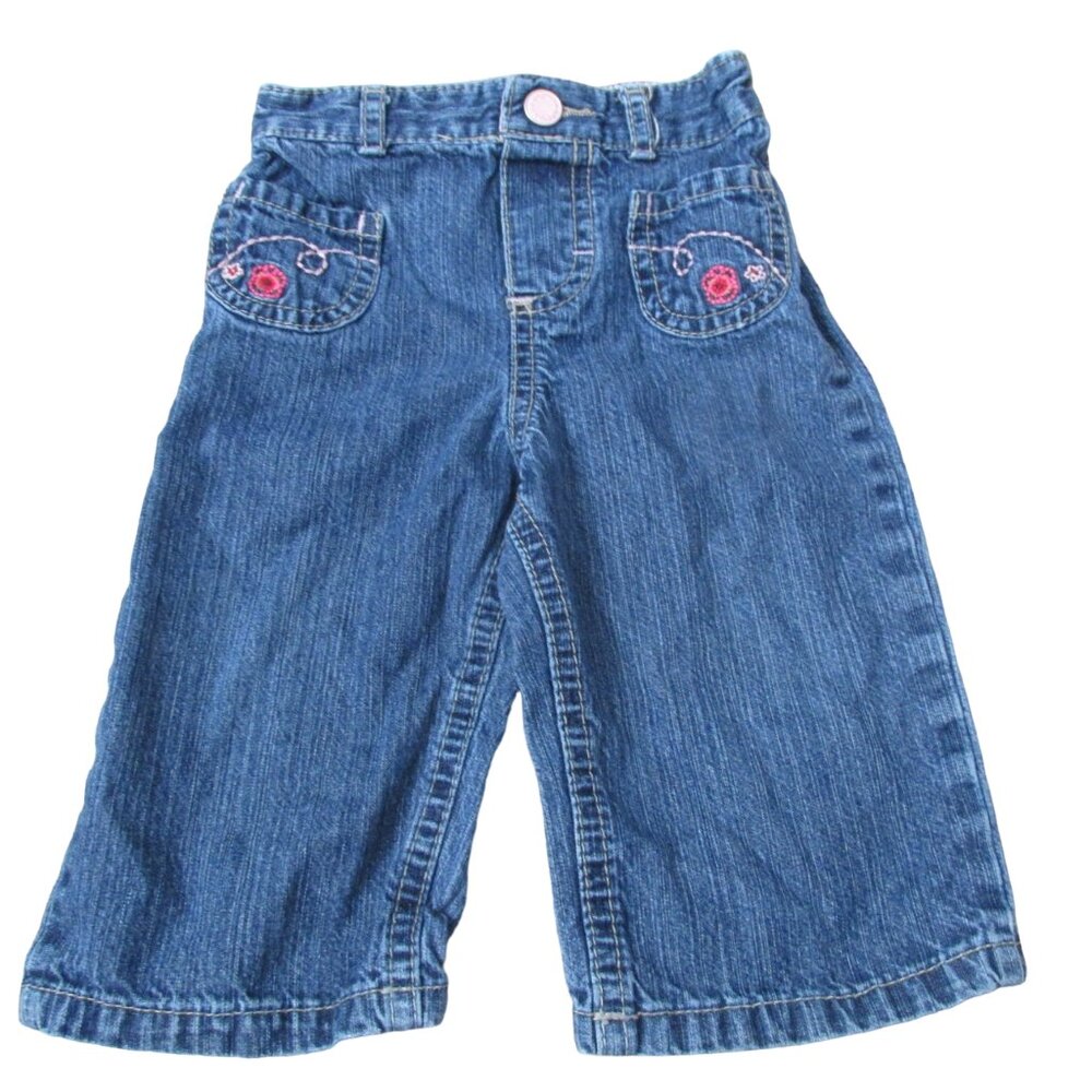 Osh Kosh Genuine Kids Pull On Jeans Infant Girls 9M Blue Denim‎ Elastic Pants